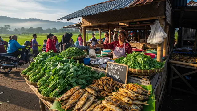 Jual Sayur Bayam Mentah dan Ikan Goreng untuk Sarapan Pagi