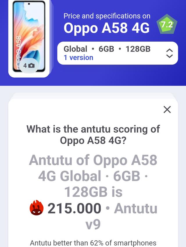 Skor Antutu Oppo A58