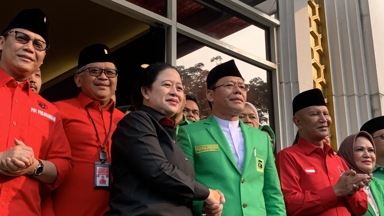Ketua DPP PDIP Puan Maharani bersama jajarannya bertemu Petinggi Partai Persatuan Pembangunan di Markas PPP, Senin (29/5/2023)
