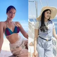 Inspirasi tampil kasual dengan beachwear, Jedar tampil memadukan bikininya dengan sheer top dan denim ripped shorts. [Instagram/inijedar]