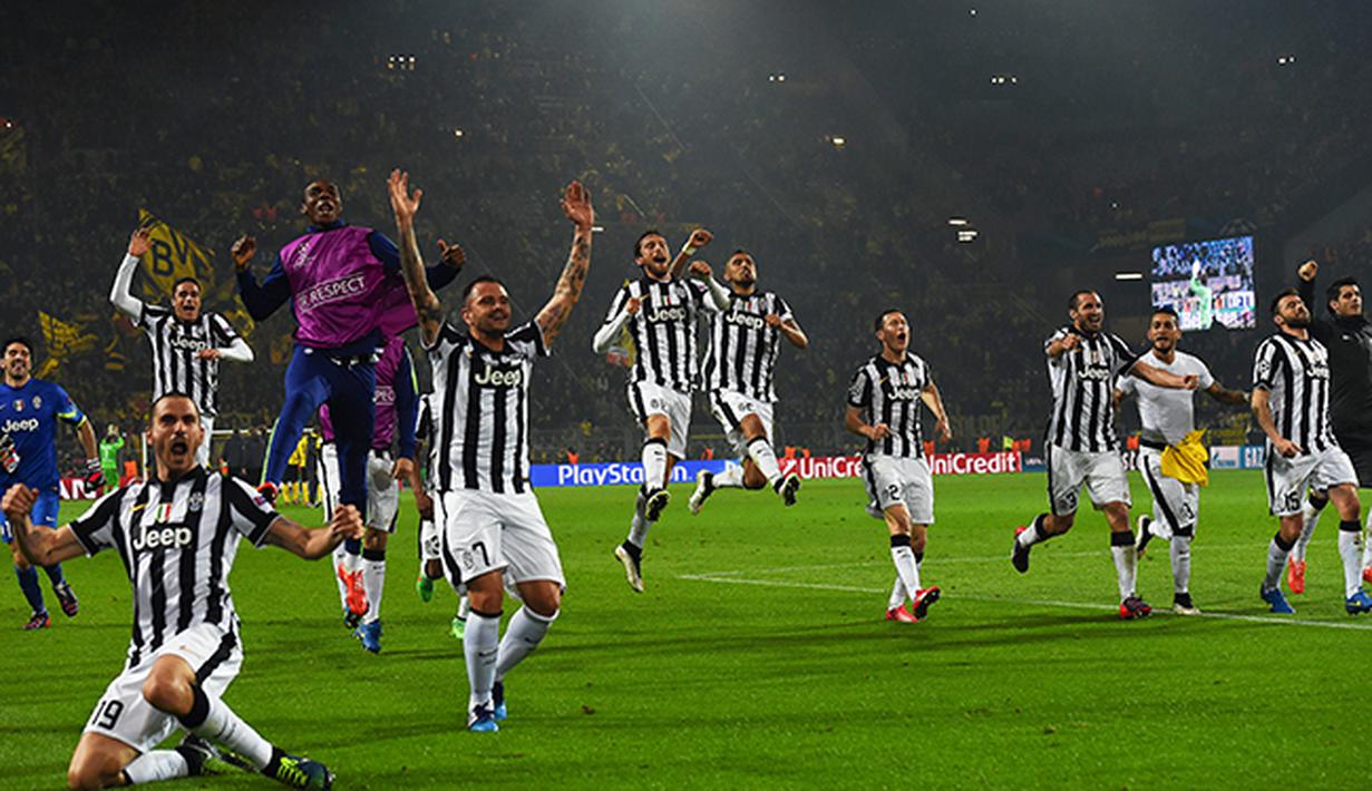 Selebrasi kemenangan para pemain Juventus. (EPA/Maja Hitij)