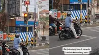 Pemotor kena prank lampu lalu lintas. (TikTok/@prakassetyawan)