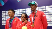Dwi Rahayu Pitri dan Prima Simpatiaji menyumbang medali Perunggu, serta Alexander Elbert Sei peraih medali Perak di cabor Tunggal Putera dan Puteri Cabor Soft Tennis (Liputan6.com / Nefri Inge)