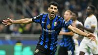 Mehdi Taremi terpilih menjadi pemain terbaik dari kemenangan 4-0 Inter Milan atas Red Star Belgrade dalam laga matchday 2 League Phase Liga Champions 2024/2025 yang digelar di Giuseppe Meazza, Rabu (2/10/2024) dini hari WIB. (AFP/Gabriel Bouys)