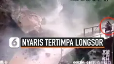 thumbnail perempuan pemotor nyaris tertimpa longsor