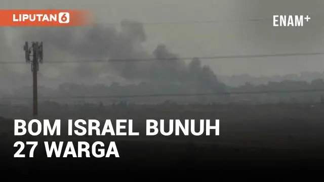 Asap membubung di atas Jalur Gaza pada Minggu saat perang Israel-Hamas terus berlangsung. Serangan udara Israel menewaskan 27 orang di Gaza Tengah, sebagian besar wanita dan anak-anak.