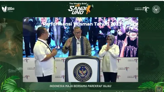Jumlah Wisman 2023 Lampaui Target, Sandiaga Uno Ajak Sujud Syukur dan Naikkan Target Kunjungan di 2024.  (Liputan6.com/Henry)