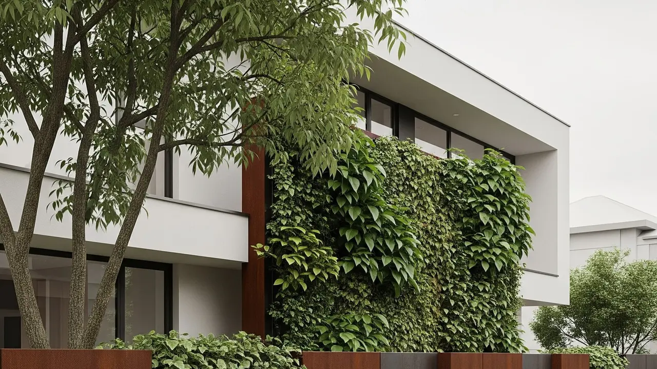 Pagar Corten Steel dengan Tanaman Vertikal