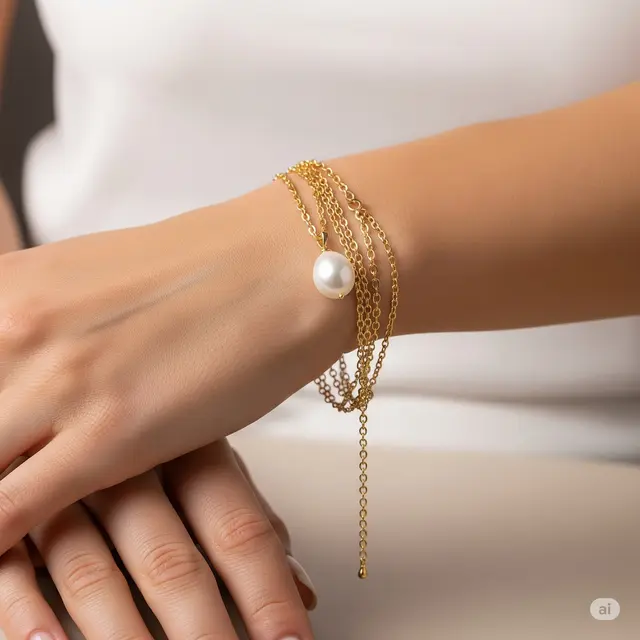Gelang Rantai Panjang + Bandul Mutiara