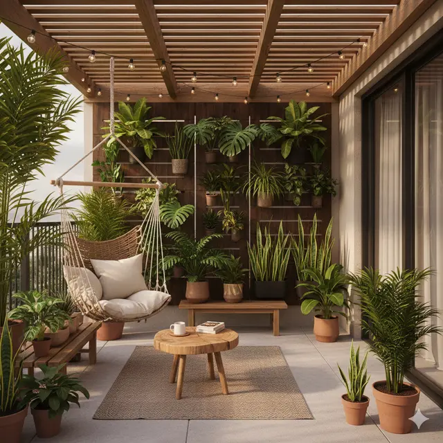 Desain Teras Rumah Sederhana dengan Tanaman Vertikal