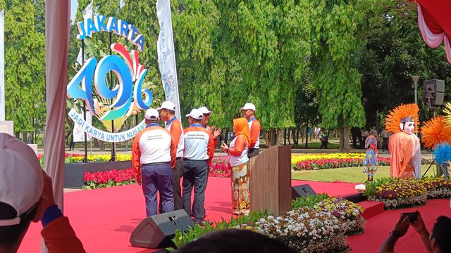 Pj Gubernur DKI Jakarta, Heru Budi Hartono mencanangkan logo baru dalam rangka memperingati HUT ke-496 DKI Jakarta.