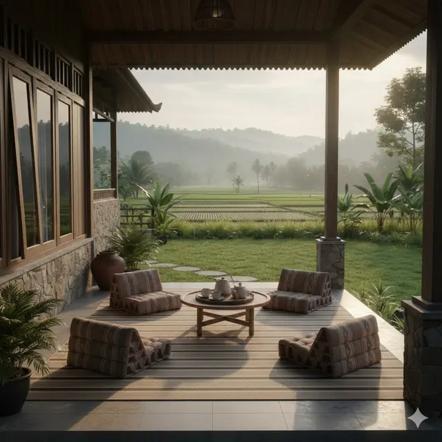 Inspirasi Teras Rumah di Desa Tanpa Pagar (Foto: Gemini AI)