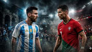 Lionel Messi, Cristiano Ronaldo, Timnas Argentina dan Timnas Portugal. (Foto by Gemini AI)