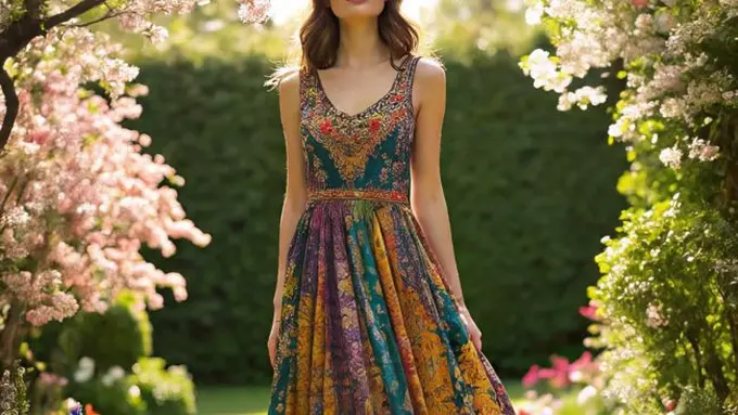 Ilustrasi Model Baju Pesta Rok Batik A-Line (Sumber Gambar: Meta AI)