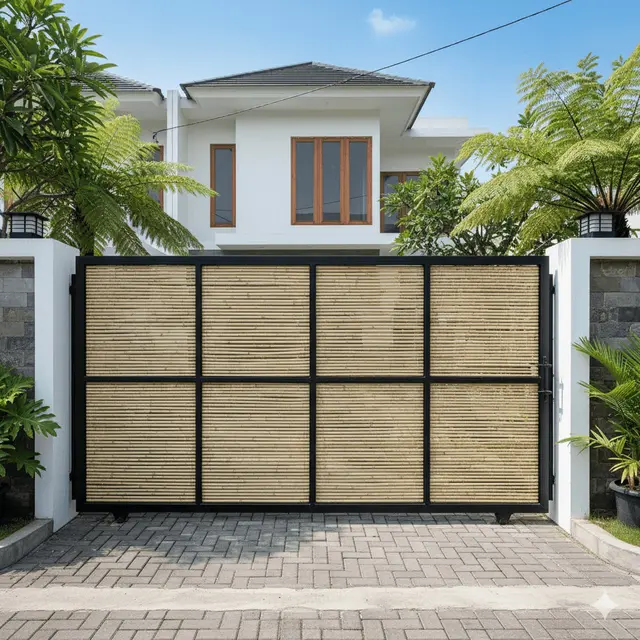 Model Pagar Besi Kombinasi Bambu Sintetis by Gemini