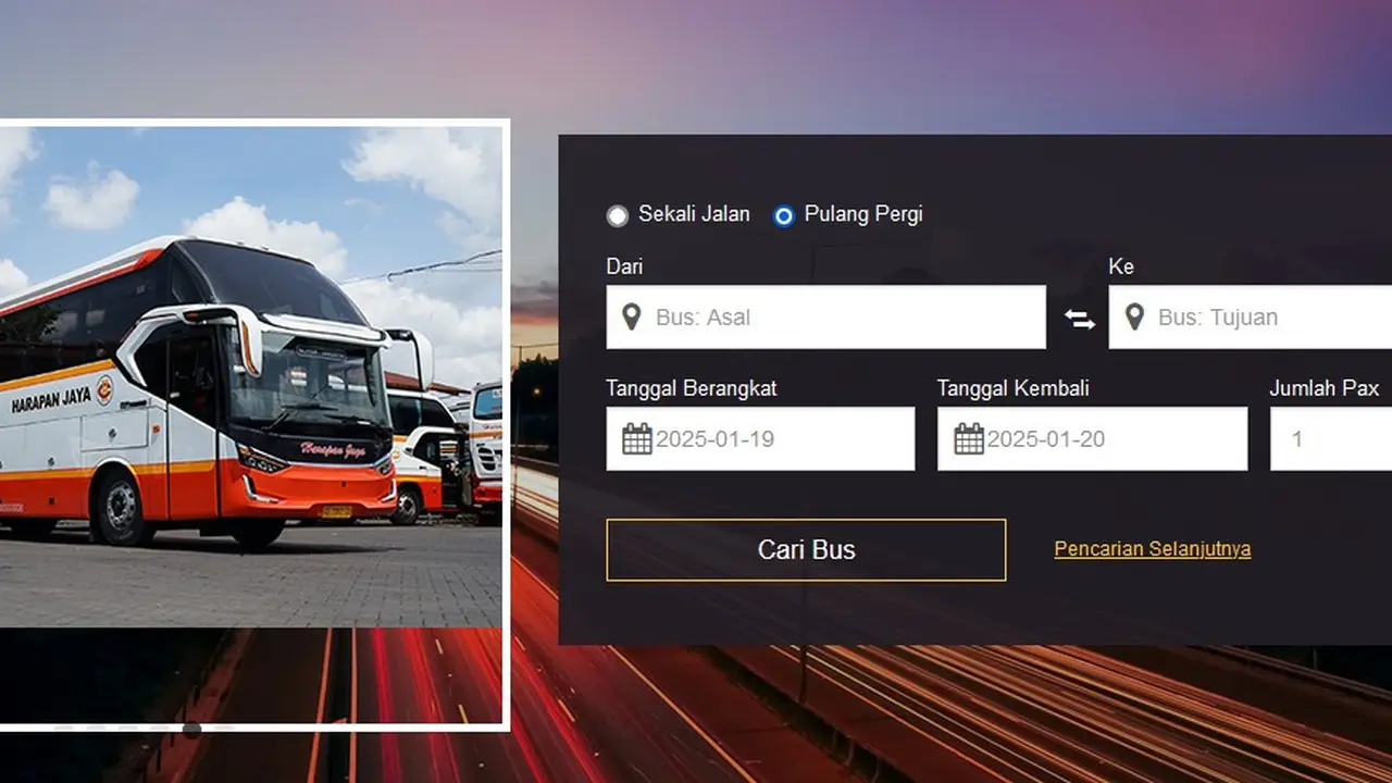Halaman pesan tiket bus Harapan Jaya