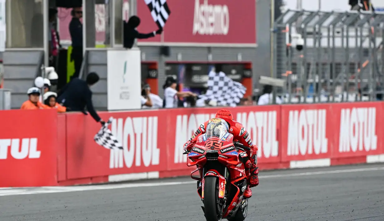 Raihan ini sekaligus menandai kebangkitan Marc Marquez di ajang balap motor paling bergengsi, MotoGP. (Toshifumi KITAMURA/AFP