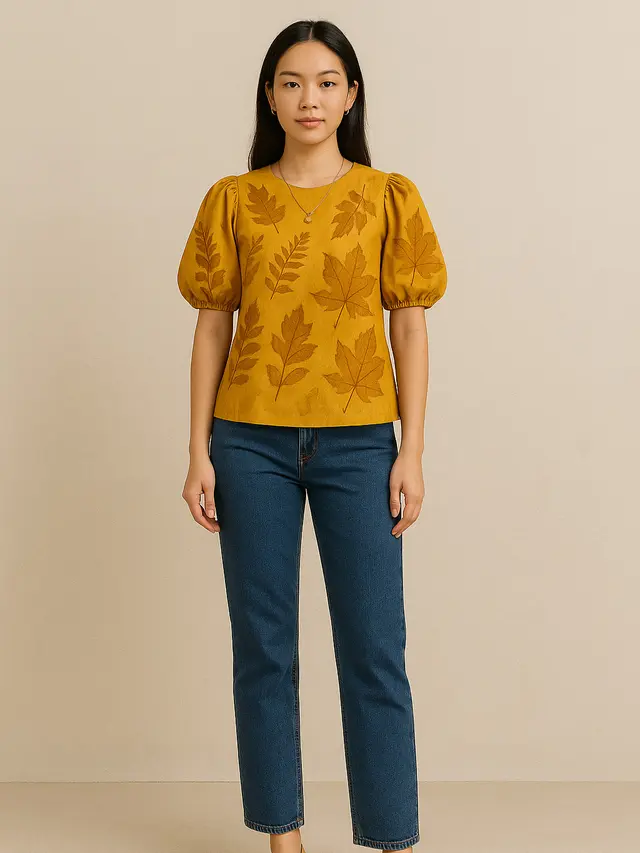 Desain Batik Ecoprint Klasik Lengan Puff