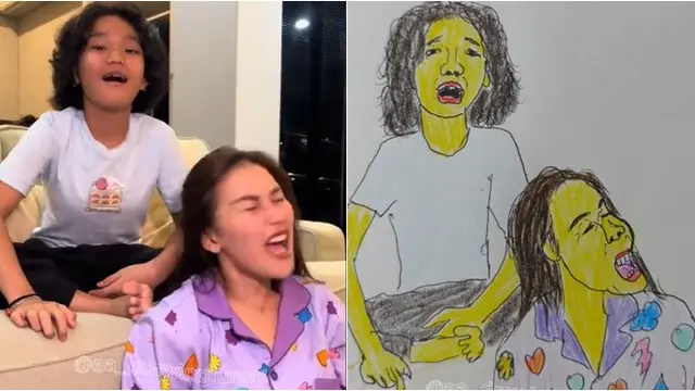 6 Potret Ayu Ting Ting dan Bilqis Digambar AA Drawing, Hasilnya Kocak