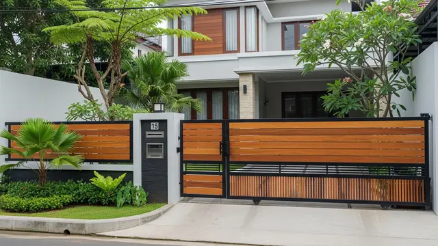 Pagar Rendah Kombinasi Besi dan Kayu