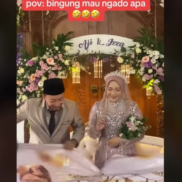 Pasangan Pengantin Dapat Hadiah Umrah Gratis, Kenapa Warganet Auto Ingin Sekantor dengan Mempelai Pria? foto: TikTok @umambento
