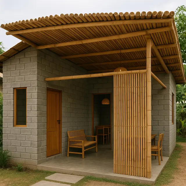 Model Rumah Kecil dari Batako dan Bambu yang Murah tapi Elegan