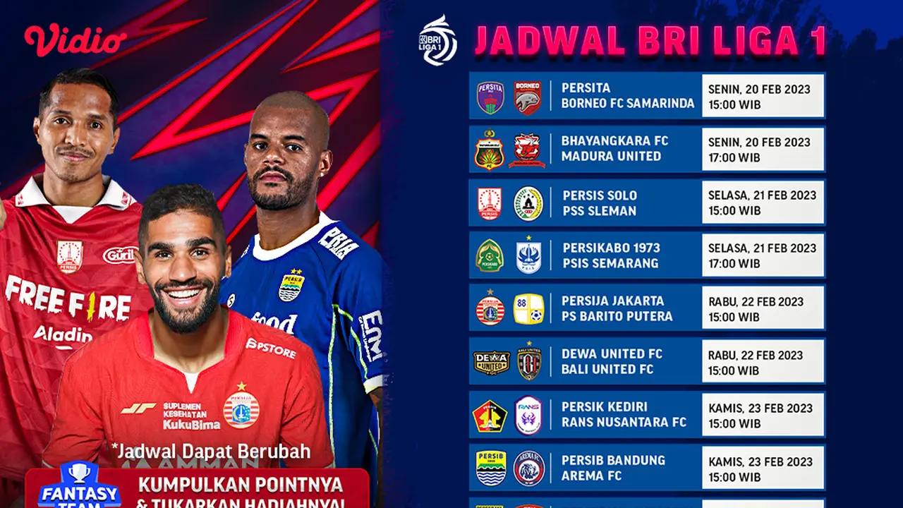 Live Streaming BRI Liga 1 Pekan Ini di Vidio : Persita Tangerang Vs Borneo FC, Bhayangkara Fc Vs Madura United