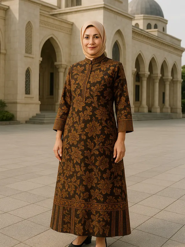 Rekomendasi Gamis Batik Kombinasi Lurik untuk Ibu-Ibu Usia 50-an