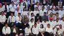 Sejumlah menteri kabinet kerja bersama tokoh partai politik duduk di panggung kehormatan untuk menyaksikan pidato Visi Indonesia yang akan disampaikan Presiden/Wakil Presiden terpilih 2019-2024, Joko Widodo dan KH Ma’ruf Amin di SICC, Kab Bogor, Minggu (14/7/2019). (Liputan6.com/Helmi Fithriansyah)