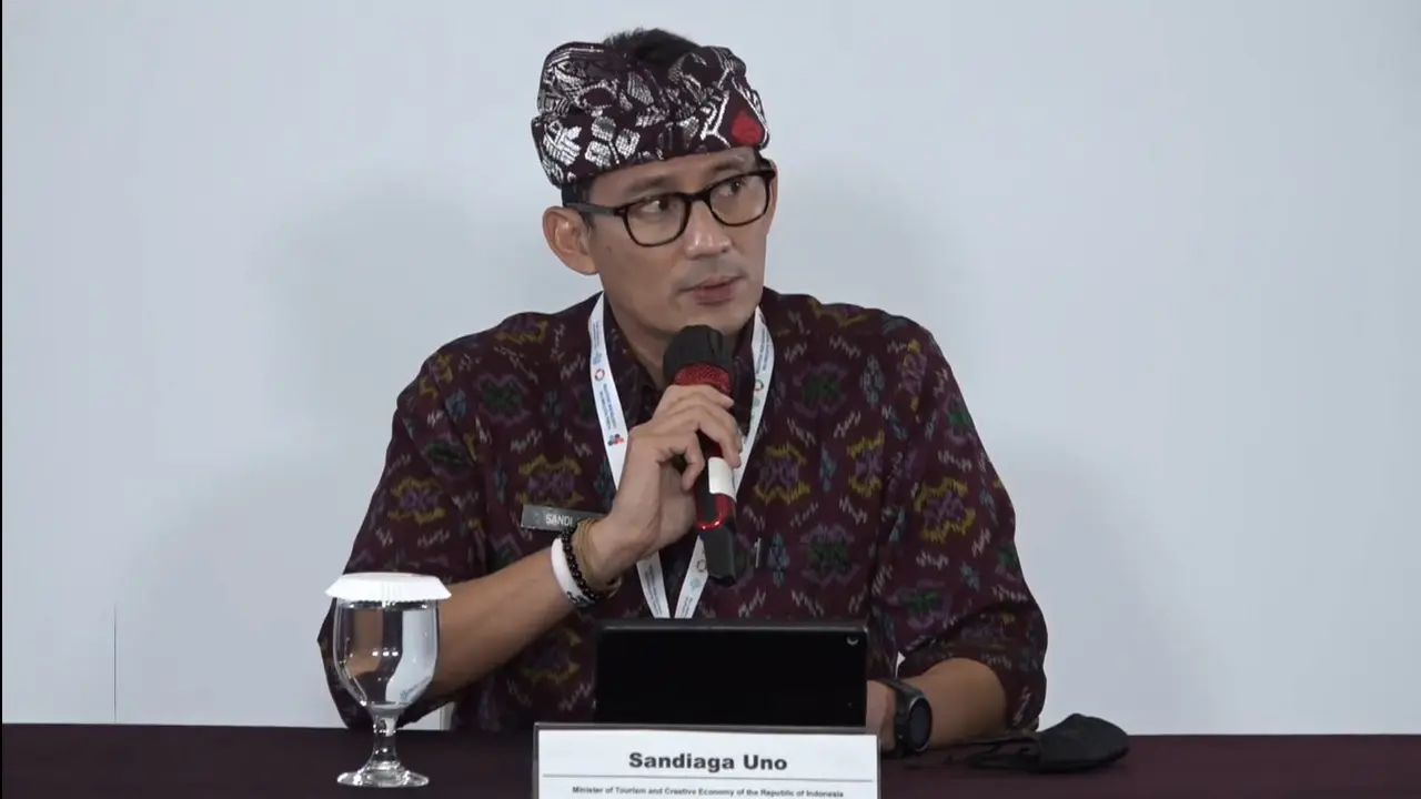 Menparektaf Sandiaga Uno di acara 7th Global Platform for Disaster Risk Reduction (GPDRR) di Bali, Kamis (26/5/2022).