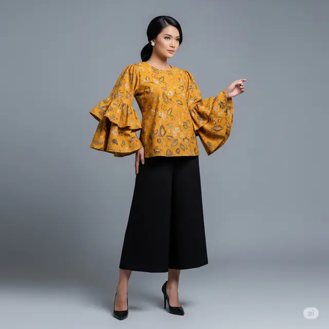 9 Mix and Match Batik Lengan Besar dan Celana Kulot yang Elegan dan Stylish