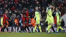 Para pemain AFC Bournemouth merayakan kemenangan atas Liverpool pada laga Premier League di Vitality Stadium, (04/12/2016). AFC Bournemouth menang 4-3.  (Action Images/Reuters/Paul Childs)