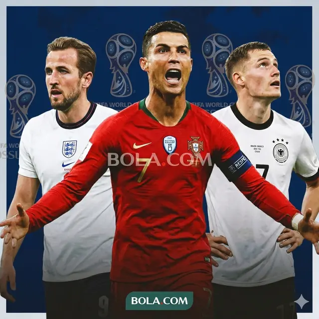 Ilustrasi bintang Piala Dunia 2026, Harry Kane, Cristiano Ronaldo, Florian Wirtz. (Bola.com/AFP/Gemini)