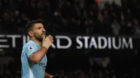 Penyerang Manchester City, Sergio Aguero menjadi pencetak gol terbanyak alias top scorer timnya dengan torehan 21 gol. (AFP/Paul Ellis)