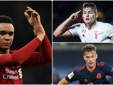 Bek muda Liverpool, Trent Alexander-Arnold, menjadi bek yang memiliki nilai transfer paling mahal saat ini. Selain Alexander-Arnold ada sejumlah bek yang juga memiliki harga transfer sangat tinggi saat ini. Berikut 6 bek bernilai transfer paling mahal di dunia saat ini. (kolase foto AFP)