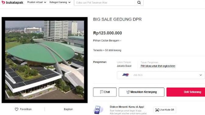 Gedung DPR Beserta Isinya Dijual di E-commerce. Dok: tangkapan layar dari laman Bukalapak