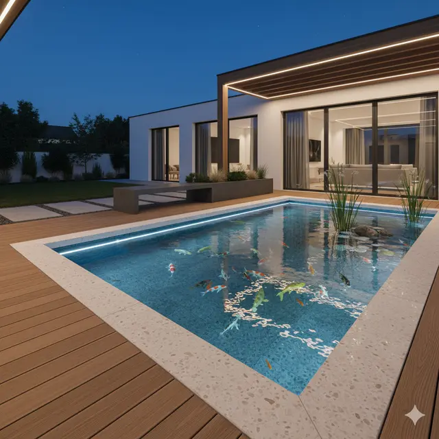 7 Model Kolam Ikan Hias Minimalis dengan Lampu LED Elegan, Percantik Halaman Rumah Modern 2025