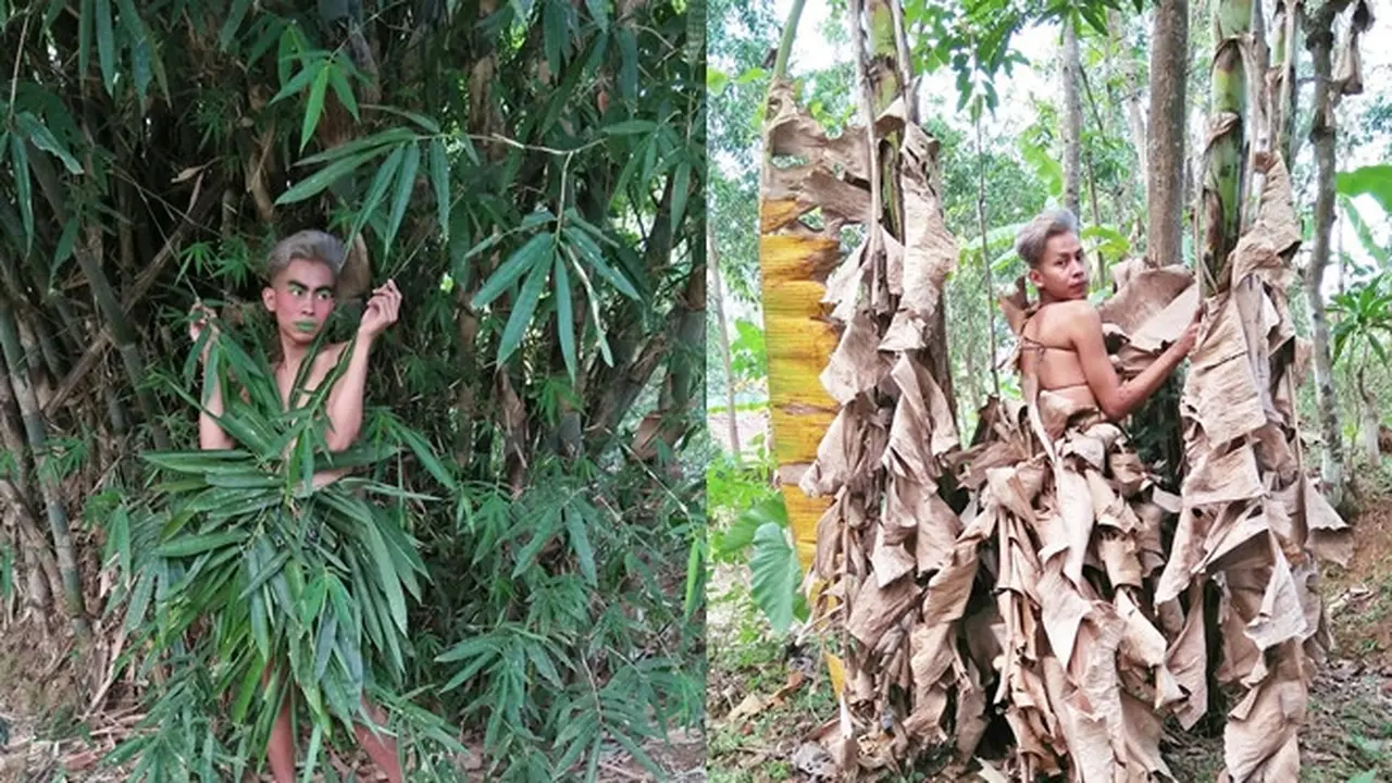 6 Outfit Kocak Melki Spomo Pakai Daun Ini Bikin Ketawa Geli