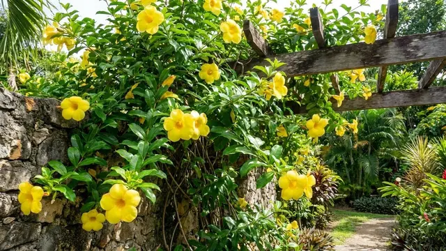 Ilustrasi Alamanda (Allamanda cathartica) di Pergola/Gemini AI