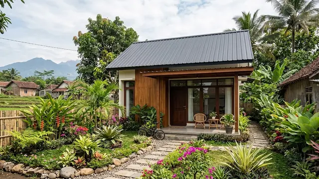 Model Rumah Desa Minimalis dengan Halaman Hijau