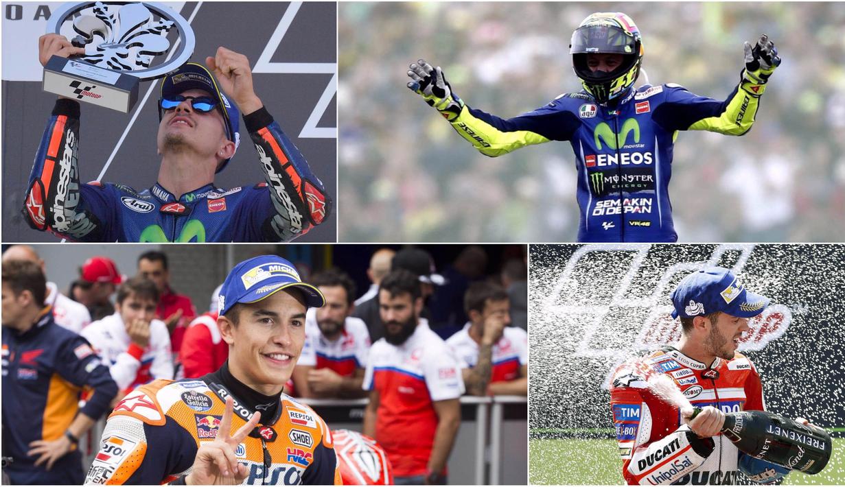 Berikut ini foto-foto dari delapan besar pemimpin klasemen MotoGP dimana Valentino Rossi berhasil naik ke posisi tiga. (AFP)