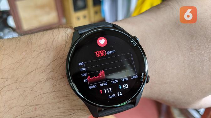 Pendeteksi detak jantung di Mi Watch. (Liputan6.com/ Yuslianson)