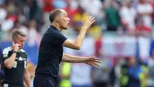 Ekspresi pelatih Timnas Inggris, Thomas Tuchel, sepanjang laga kontra Norwegia pada perempat final Piala Dunia 2026 di Miami Stadium, Minggu (12/6/2026) pagi WIB. (AFP/Patricia De Melo Moreira)
