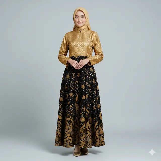 Model Dress Batik Wanita Muslim Syar’i Terbaru 2025. Gemini