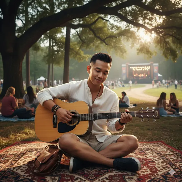Prompt AI Edit Foto Festival Musik Gaya Boho Outdoor