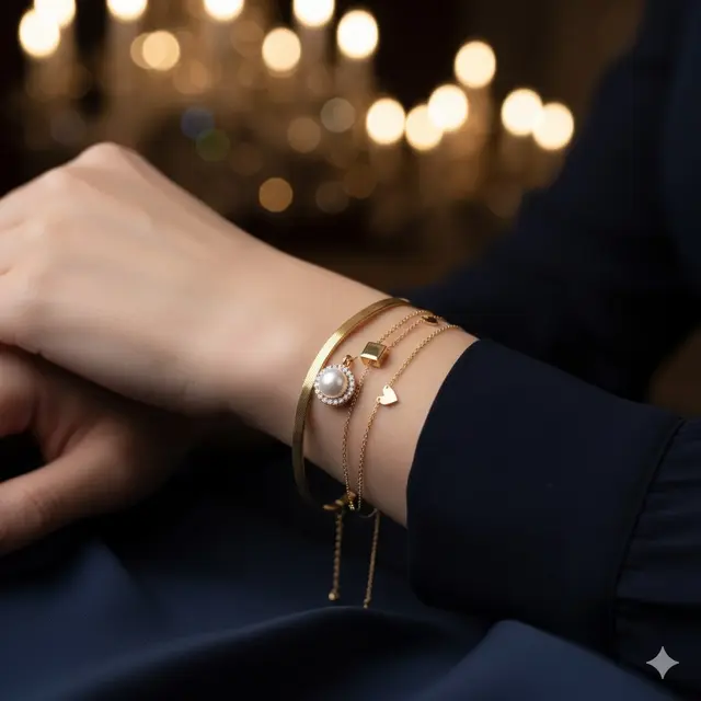 Gelang Emas Kombinasi Tali Ular dan Pasir Cocok untuk Gaya Layering