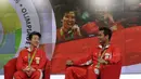 Peraih medali emas bulutangkis Olimpiade Rio 2016, Liliyana Natsir dan Tontowi Ahmad (kanan), saat hadir dalam acara Liputan 6 SCTV di Studio SCTV, SCTV Tower, Jakarta, Kamis (25/8/2016). (Bola.com/Arief Bagus)