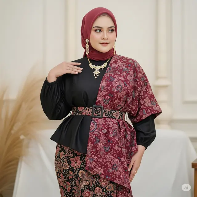 Model Baju Batik Kombinasi Kain Polos untuk Wanita Gemuk. Foto: Gemini