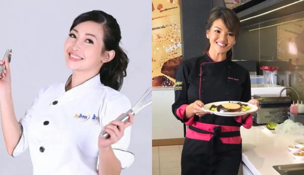 Berprofesi sebagai chef, keduanya tampil memesona dengan pakaian chefnya. Marinka memilih mengenakan baju chef putih berkancing, Farah mengenakan baju chef putih dengan belt pink dan hitam.  [Instagram/@rinrinmarinka/@farahquinnofficial]
