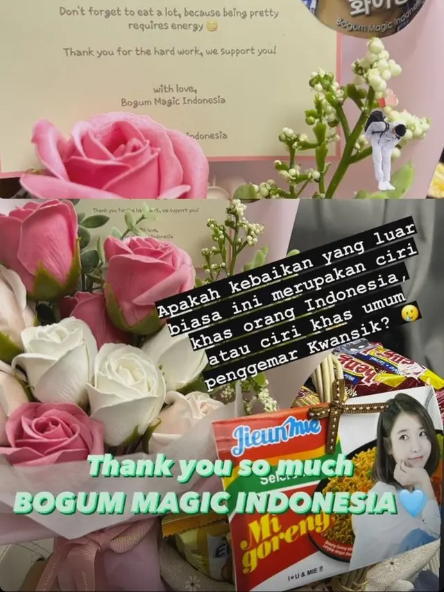 IU dapat kiriman food truck dari penggemar Park Bo Gum di Indonesia. (Foto: Instagram Stories/bogummy)